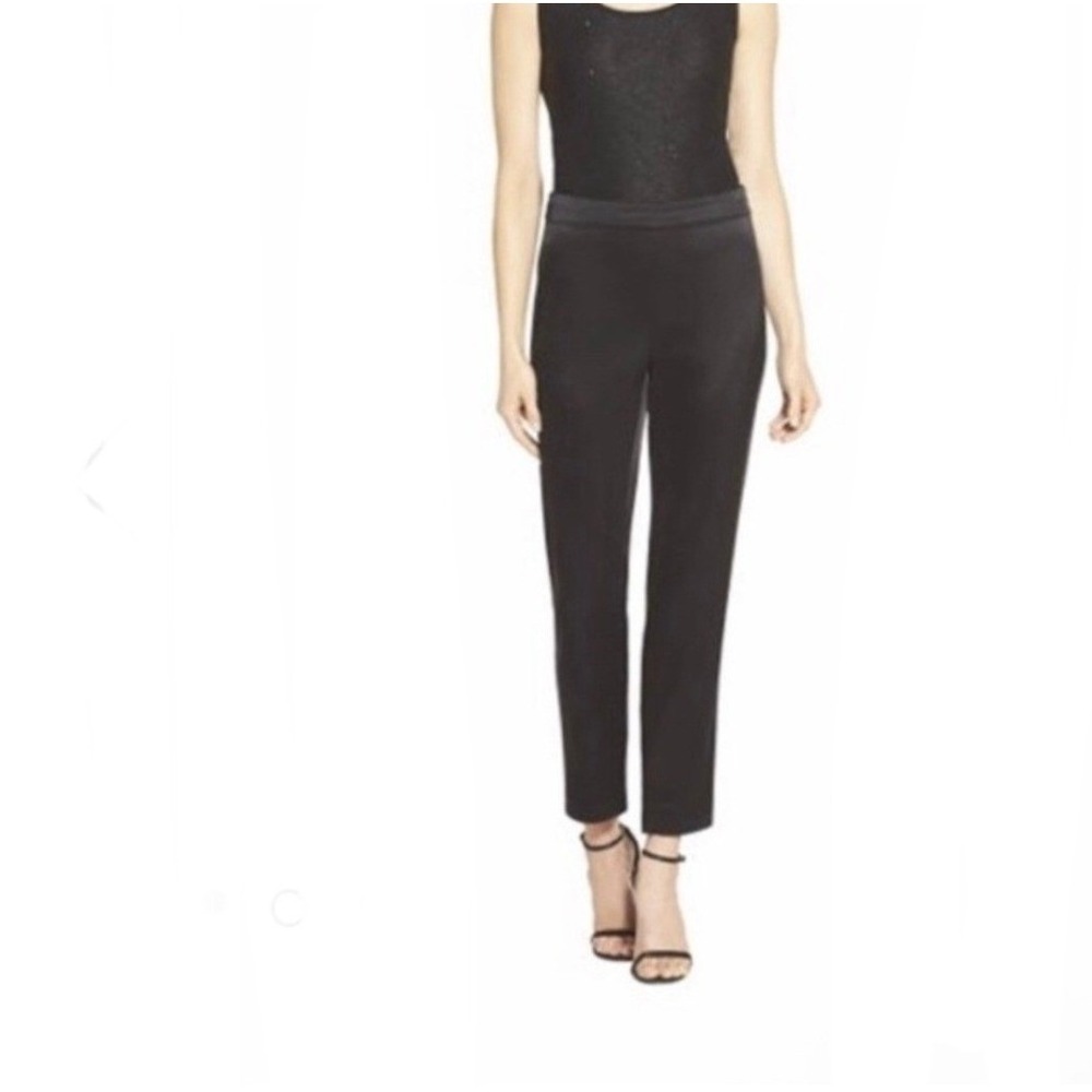 St. John Caviar Emma Fit‎ Liquid Satin Tapered Cropped Ankle Pants Black 6